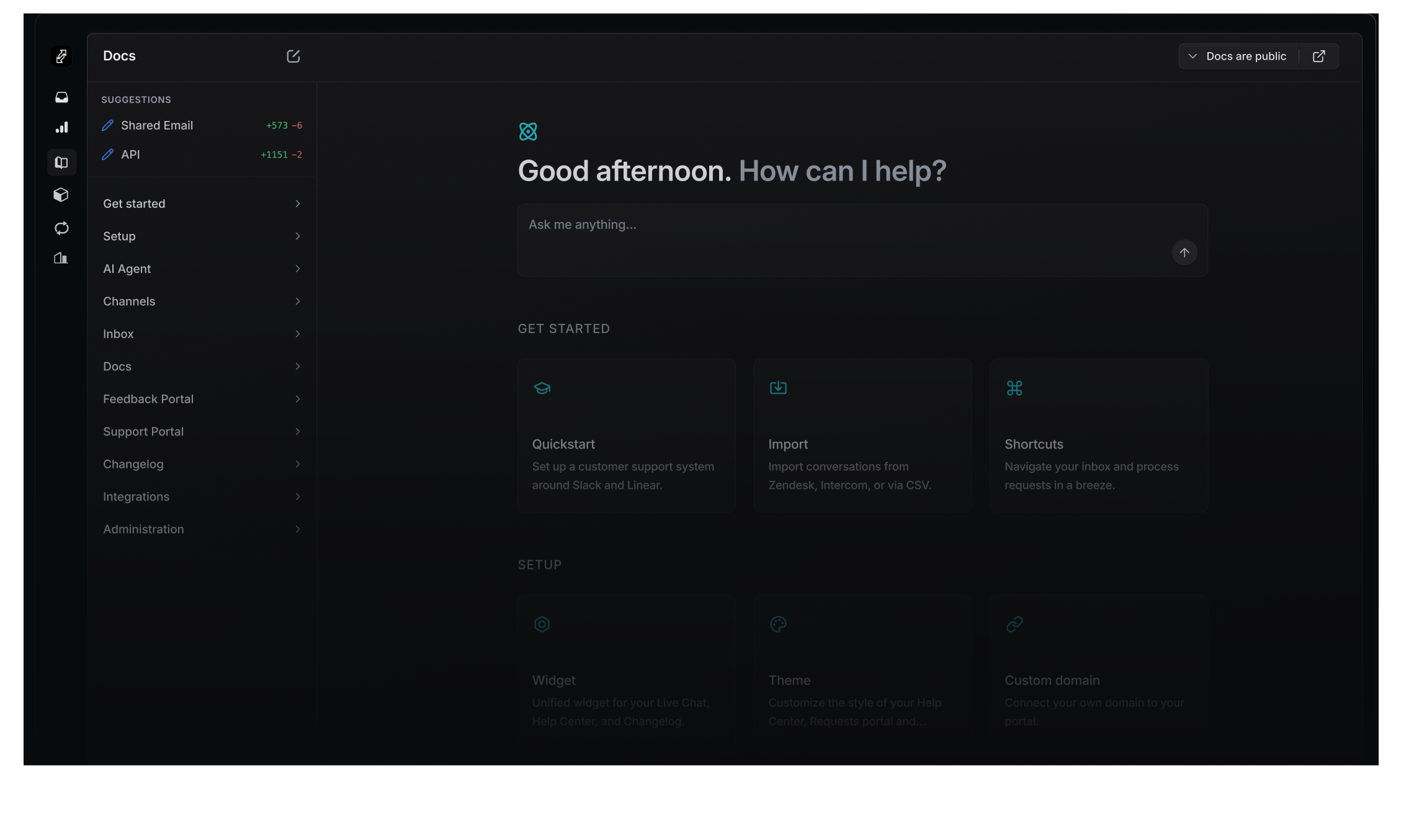 Productlane self-updating help center with conversational AI search and articles grounded in Linear and GitHub