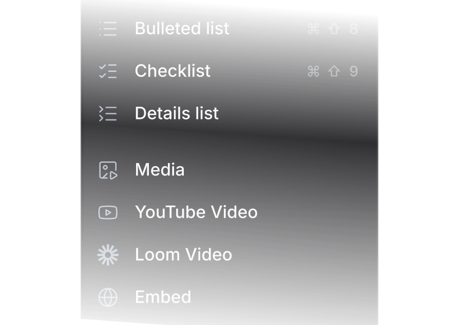 Editor menu tooltip with formatting options